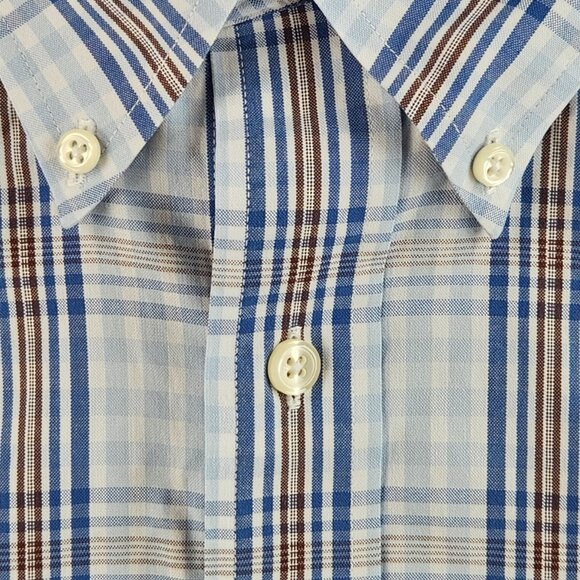 Brooks Brothers Large Blue Brown Plaid Long Sleeve Button Up Shirt Non-iron Men - Picture 7 of 16
